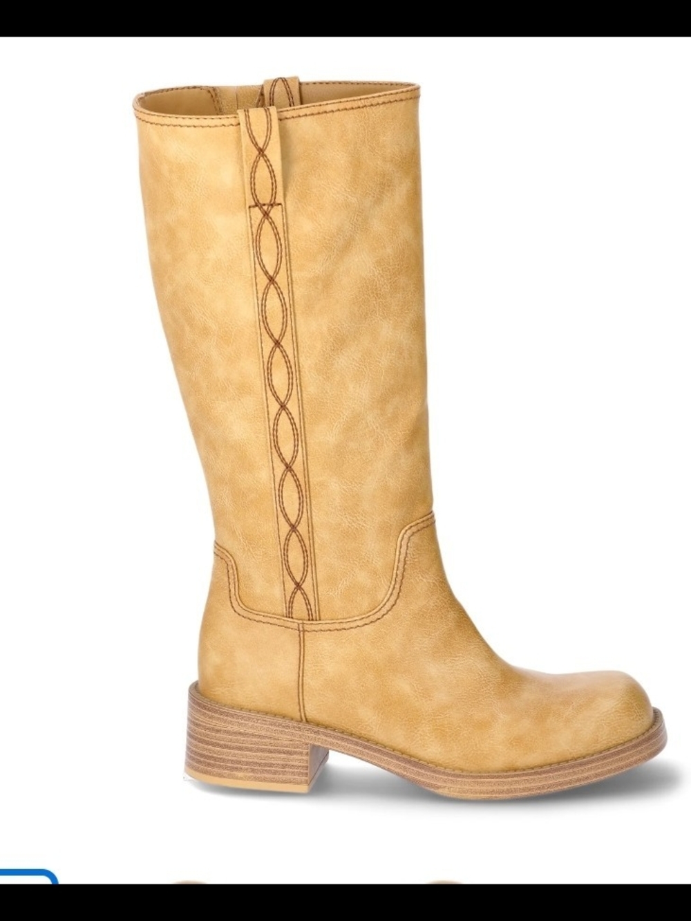 Knee-High Tan Block Heel Riding Boots - Picture 2 of 14
